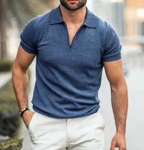 OEM markalı spor Polo t-shirt özel erkek örme Golf merinos yünü Zip Polo gömlekler