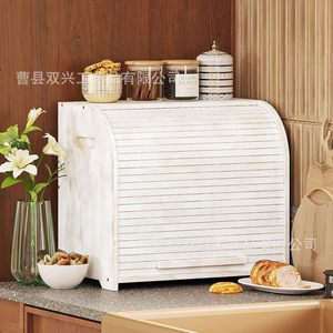 Bamboo Roll Top Bread Box Large Capacity Double Layer Wooden Storage Organizer For <b>Kitchen</b> Countertops - Product Image 2