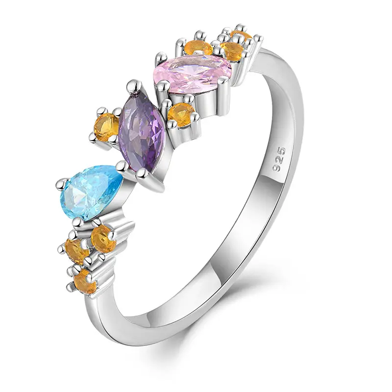 Anillos irregulares de Plata de Ley 925 ajustables al por mayor, anillos coloridos de circonita cúbica, anillos de dedo de piedra de cristal para mujer