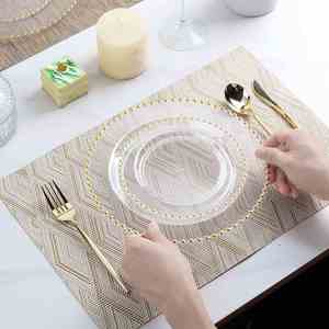 13 Inch Heavy Duty Plastic Charger <b>Plates</b> Bulk Gold Beaded Rim Clear White Underplates for Wedding Reception Table Decor - Product Image 3