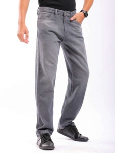 Jeans gris coupe droite pour homme, denim uni, taille mi-haute, confortable, pour un usage quotidien, décontracté, travail, voyage, extérieur et mode urbaine - Product Image 6