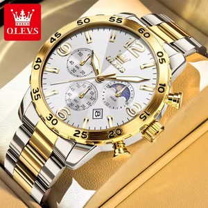   Reloj para Hombre 3678, Original de Acero Inoxidable, Reloj de Cuarzo, Resistente al Agua, Luminoso, con Fase Lunar, Fecha Automática, Regalos para Hombre - Product Image 1