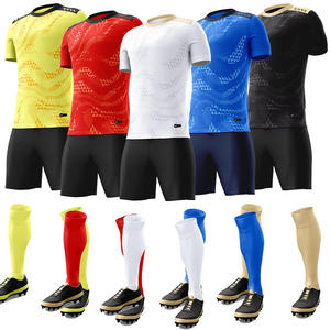 Seragam Tim Sepak Bola Dewasa Pria, Set Jersey Lengan Pendek Kerah Tegak Polos Berpola Sederhana Pewarnaan Solid 100% Poliester Heat-Transfer - Product Image 1