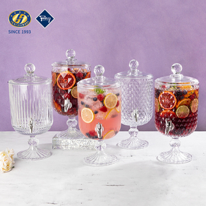 Distributeur de boissons en verre Jinghuang ODM avec robinet, pot à jus en verre gaufré de qualité alimentaire pour la vente en gros - Product Image 2