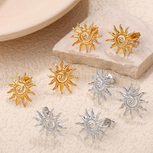 Sun Shape Gold Plated Stud <b>Earrings</b> Zinc Alloy Stainless Steel <b>Post</b> EH883 Fashion Jewelry - Product Image 2