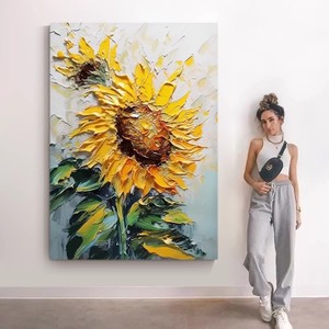 Hand Painted Sunflower Oil Painting Modern Abstract Texture Art For Living Room Wall Decoration Impressionism Style No <b>Frame</b> - Product Image 1