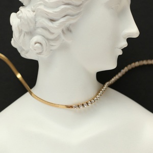 3 mm Hiphop Jewelry <b>Iced</b> <b>Out</b> Gold Plated Herringbone <b>Chain</b> White Diamond Tennis Necklace for Women - Product Image 6