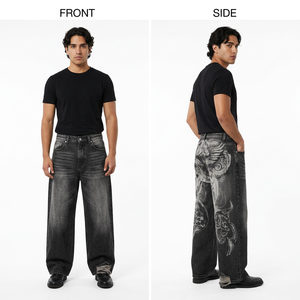 Pantalones Vaqueros de Cintura Alta y Pierna Ancha con Estampado Trasero, Estilo Streetwear, Rotos, de Algodón de Peso Medio, para Otoño - Product Image 2