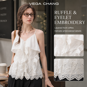 VEGA CHANG Top a Canotta Bianco con Ricamo a Occhiello e Volant per Donna, Scollo a V, Senza Maniche, con Bordo in Pizzo, <span class=keywords><strong>Blusa</strong></span> Casual, Ingrosso - Product Image 2