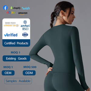 Atasan olahraga untuk wanita, atasan latihan lari kebugaran elastis Slim Fit lengan panjang warna polos, busana Yoga musim semi dan musim gugur - Product Image 4