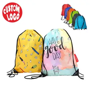 Professional Draw String With Logo High Capacity Logo Printed Backpack Bag Waterproof Nylon Drawstring Backpack