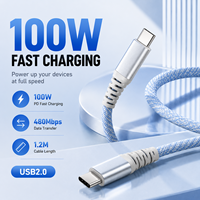 Câble de charge rapide USB C vers USB C PD 1,2 m 100 W 5 A avec embout métallique USB 2.0, cordon de données tressé en nylon Type C, OEM ODM, logo personnalisé