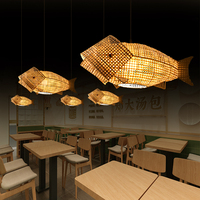 Luminaire suspendu en bambou tissé vintage fait à la main, forme de poisson créative, lustre pour salon, lustre pour salle à manger, lustre pour salon de thé zen