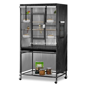 กรงนกผ้าอ๊อกซ์ฟอร์ดกันน้ำแบบพับได้ โครงเหล็กสี่เหลี่ยมลายสก็อตสีดำ ขนาดใหญ่ สำหรับนกแก้ว ใช้กลางแจ้งได้ - Product Image 2