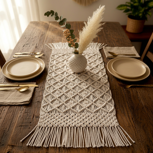Chemin de table rectangulaire moderne en macramé de coton, napperons tissés à franges, tapis décoratifs pour salle à manger, cuisine, mariage - Product Image 1