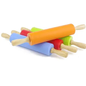 3 Pack Silicone Dough Roller Rolling Pins For Baking Pizza Cookie Tortilla With Wooden Handle Mini/Middle/Large Size