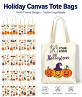 Sacs fourre-tout en toile personnalisables multi-thèmes pour les fêtes, Halloween, anniversaires – Épais, réutilisables, vierges pour le bricolage, les cadeaux de fête, vente en gros et en vrac