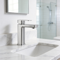 Robinet de salle de bain de luxe monotrou en acier inoxydable 304 brossé, style moderne et minimaliste, à poser sur le plan, mitigeur eau chaude/froide avec valve en céramique
