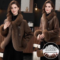 Veste courte en cuir PU pour femmes, taille plus, hiver 2026, avec col en fourrure