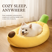 Lit pour chien et chat en peluche motif banane, ours en peluche et caniche – Confortable pour l'hiver et toutes les saisons, doux et durable, type grotte