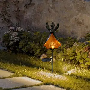 Estacas de luz de jardín con forma de Ángel solar de hierro forjado de Metal para exteriores a prueba de agua para decoración de patio de acera