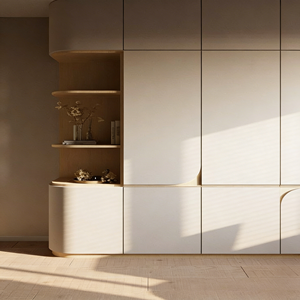 Armoire en bois moderne personnalisée BALOM, style minimaliste, meubles de chambre à coucher avec compartiments de rangement latéraux ouverts - Product Image 2