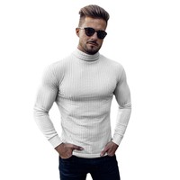 Pulls décontractés pour hommes à col rabattu, col roulé, à rayures unies, chauds et ajustés, pour le printemps et l'automne