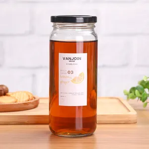 百利宫工厂16盎司泡菜透明香料蜂蜜容器玻璃食品储物罐480毫升圆形果酱玻璃速溶咖啡玻璃罐