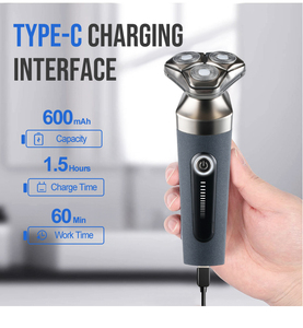 Afeitadora Eléctrica con Cabezal Flotante, LED Intermitente, Lavable IPX6, Recubrimiento Flocado, Tres Cuchillas Rotatorias, Afeitadora Eléctrica para Hombre - Product Image 2