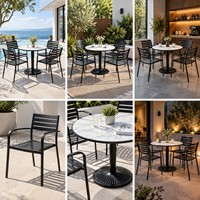 Ensemble de table à manger ronde d'extérieur en alliage d'aluminium, 4 fauteuils modernes noirs pour patio, jardin, café, balcon