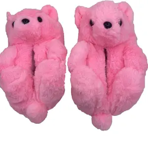 37-41cm Indoor Brown Bear Floor Home Plush Thickened Warm Cotton Slippers Big Teddy Bear Cartoon Animal Plush Shoes
