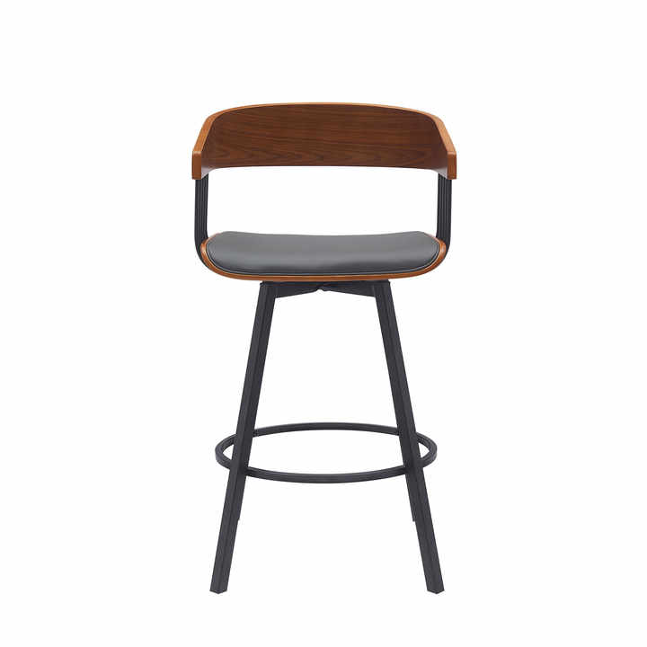 HMS 27\" Gray and Black Faux Leather Counter Height Bar Chair with Metal Swivel for Bar Stools