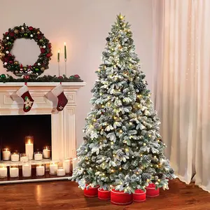 7ft Luxury Hinged Artificial Christmas Tree With Flocking And Automatic Lights Christmas Trees