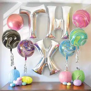22 Inch Large Agate Foil Balloons 4D Round Sphere Mylar Pastel Marbled Balloon For Christmas Wedding Birthday Party Baby Shower