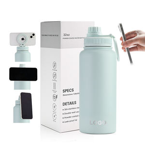 Frasco de acero inoxidable de doble pared de diseño moderno de 32oz con botella de agua deportiva aislada con pajita para senderismo y ciclismo - Product Image 1