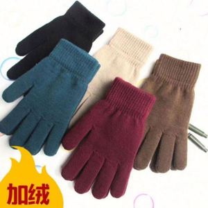 Gants en cachemire tricotés pour femmes, chauffe-mains d'automne, doublure épaisse d'hiver, mitaines à doigts complets, gants de ski courts, chauds - Product Image 1
