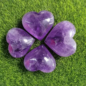 High Quality Crystals Carving Craft Heart Polished Stone Puffy Amethyst Heart