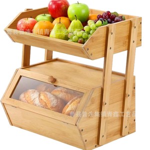 Caja de madera para almacenamiento de pan, estante de escritorio de cocina con tapa abatible de doble capa para repostería y artículos diversos - Product Image 5