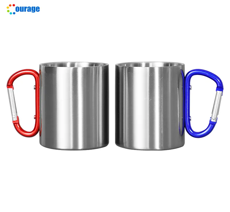 300ml Stainless Steel Coffee Mug Sublimation Carabiner Coffee Camp Mug with Handle