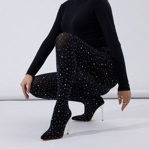 Sexy Rhinestone Pantyhose Pointed Toe New 2025 Trousers Women Shoes Stilettos Heels Thigh High Overknee Jumpsuit <b>Boots</b> - Product Image 3