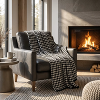 Hahnentritt-Muster Strickdecke Weiche Gemütliche Textur für Sofa und Bett Schwarz-Weiß Jacquard Dekorative Decke für Wohnzimmer