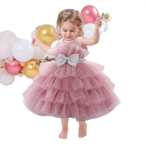 New In 2024 Wholesale princess birthday dress soft gauze dress Baby Flower Dress Formal Kids Frocks