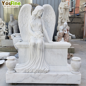 Lápida de Ángel Llorón de Mármol Blanco Tallada a Mano para Cementerio Exterior - Product Image 3