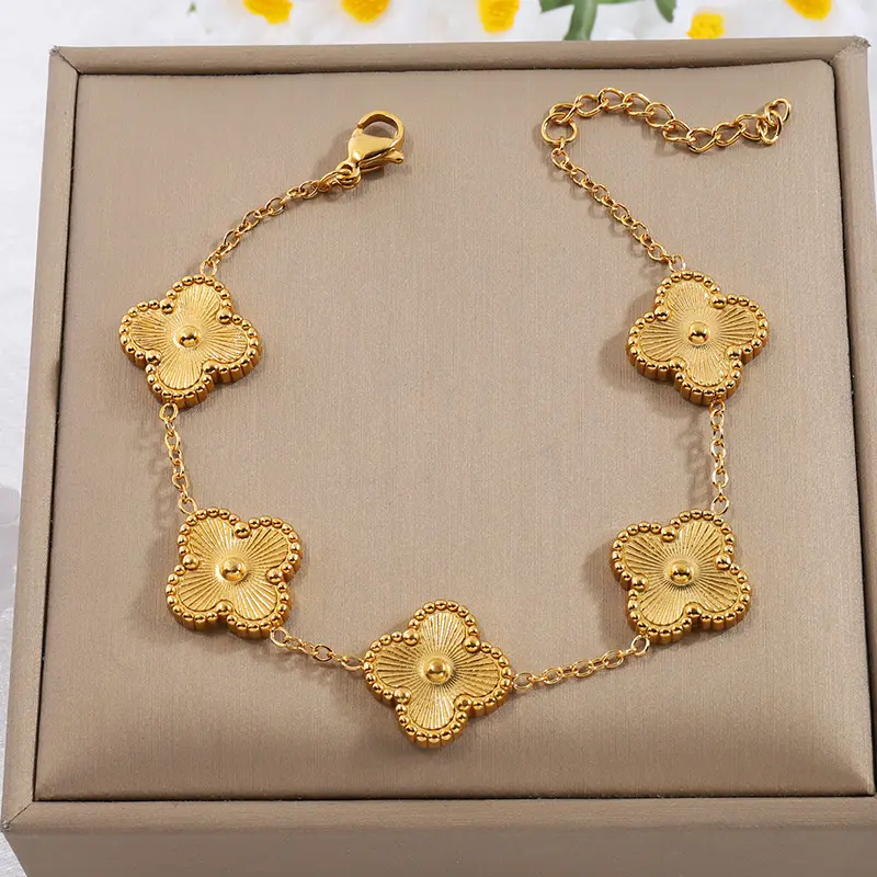 All'ingrosso bracciale di fiori di moda per le donne in acciaio inox personalizzato bracciali regolabili argento 18K oro