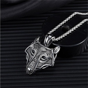 Retro Personal 3D Design Celtic Wolf Head Shaped Pendant Hip-Hop Stainless Steel Mens Pendant Necklace - Product Image 2