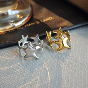 Wide Sided <strong>Promise</strong> <strong>Ring</strong> Gold Women High Grade Stainless Steel Starfish <strong>Rings</strong> Adjustable Fashion Beautiful and <strong>Cheap</strong> Jewelry - Product Image 1