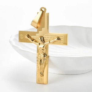 Collar con Colgante de Cruz de Jesús Grande de Acero Inoxidable, Estilo Religioso Católico, para Hombre y Mujer, Estilo Hip Hop, Color Plata y Oro, Amuletos Cristianos - Product Image 1