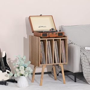 Table de rangement pour disques vinyles avec 4 armoires jusqu'à 100 albums, support de tourne-disque moderne du milieu du siècle avec pieds en bois - Product Image 2