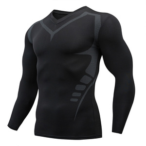 T-shirt de compression en polyester grande taille S-3XL à manches longues pour homme, vêtement de fitness, t-shirt de sport, production OEM - Product Image 6