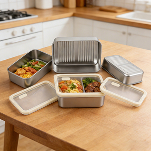 2026 Wholesale Hot selling 304 Stainless Steel Food Storage Container Lunch <b>Box</b> <b>Set</b> with Tempered Glass Lid - Product Image 2